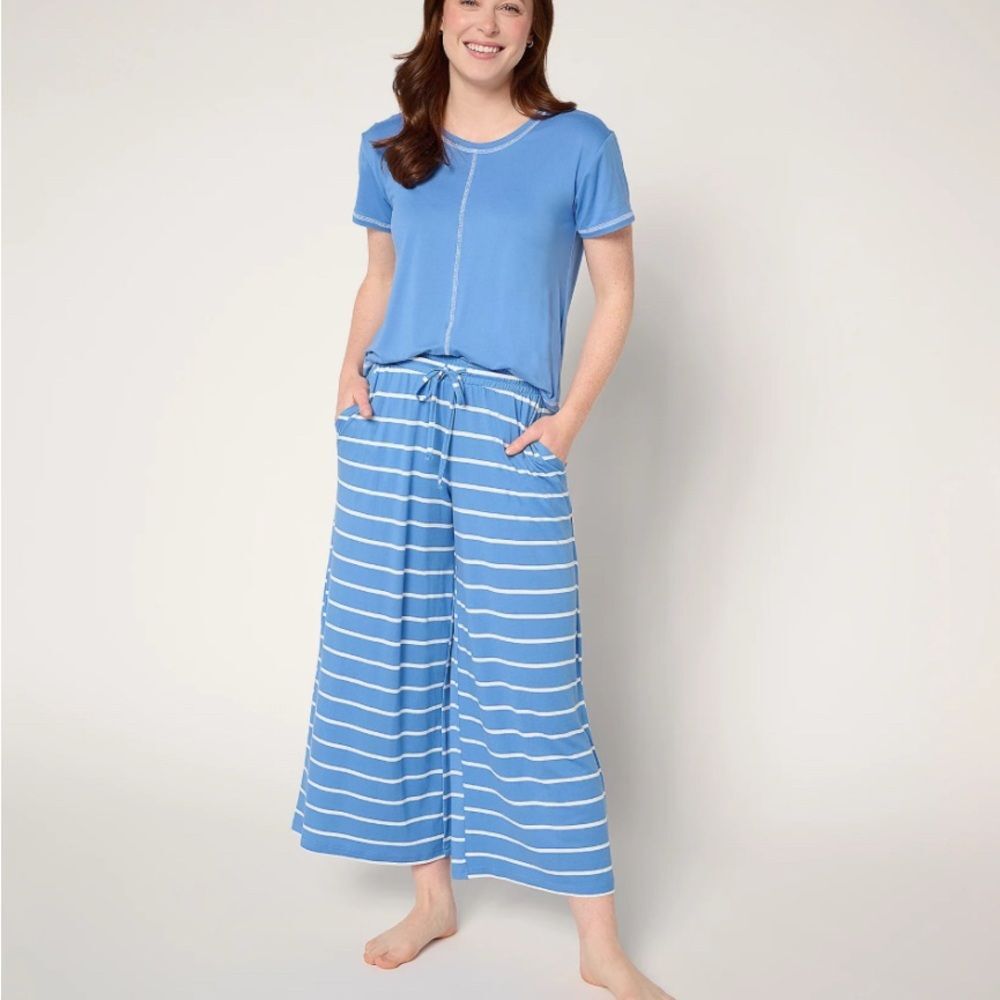 MUK LUKS Cloud Knit Front Seam Top & Wide Leg Pant Lounge Set